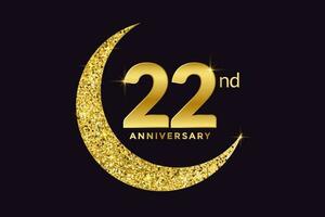 vinte segundo aniversário celebração dourado emblema dentro Preto fundo. número 22 luxo estilo bandeira isolado vetor. vetor
