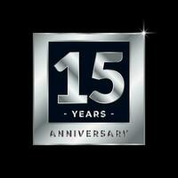 quinze anos aniversário celebração luxo Preto e prata logotipo emblema isolado vetor