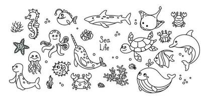 mar animais, conjunto do linha ilustração. verão imprimir. vetor. vetor