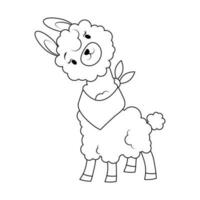 fofa alpaca dentro Preto esboço coloração página para crianças vetor