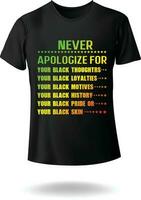 Nunca peça desculpas para tipografia vetor camiseta projeto, lealdades, motivos, história, orgulho, Preto pele, africano americanos