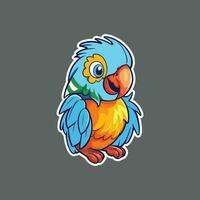 fofa desenho animado papagaio mascote apontando com uma asa vetor