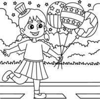4º do Julho menina segurando balões coloração página vetor
