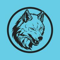 Preto Lobo logotipo ícone em azul fundo vetor