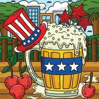 4º do Julho Cerveja caneca com topo chapéu colori desenho animado vetor