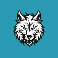 Lobo cabeça logotipo minimalista em azul fundo vetor