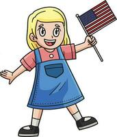 criança acenando EUA bandeira desenho animado colori clipart vetor