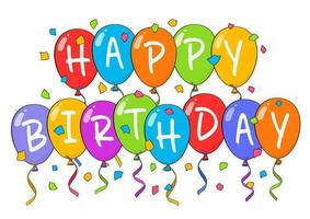 feliz aniversário letras com colorida balões e confete vetor