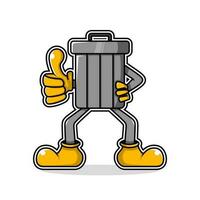 Lixo pode emoticon desenho animado com polegares acima. cinzento e amarelo. usar para mascote, adesivo, logotipo, ícone, e símbolo vetor