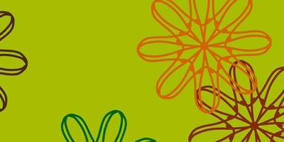 fundo do doodle do vetor verde-claro amarelo com flores