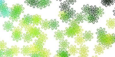 textura de doodle de vetor verde amarelo claro com flores