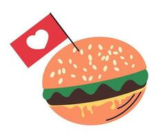 hamburguer rabisco ícone com coração bandeira vetor ilustração