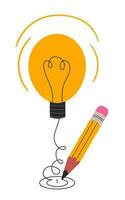 criativo idéia conceito lápis com luz lâmpada vetor ilustração