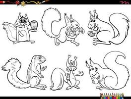 desenho animado esquilos animal personagens conjunto coloração página vetor