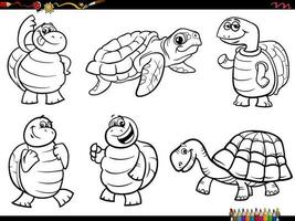 desenho animado tartarugas animal personagens conjunto coloração página vetor