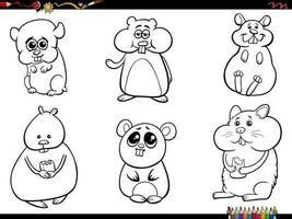 desenho animado hamsters animal personagens conjunto coloração página vetor