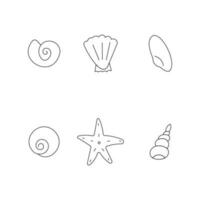 conchas do mar mar período de férias linha verão ícones elementos vetor