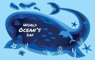 conceito de recorte de papel do dia mundial do oceano vetor