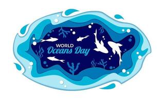 conceito do dia mundial dos oceanos com corte de papel vetor