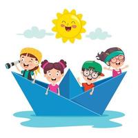 crianças fofas no barco vetor