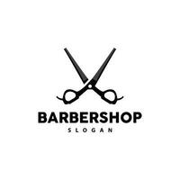 barbearia logotipo, tesouras vetor, retro vintage minimalista tipografia enfeite Projeto vetor