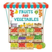 mercearia verde com várias frutas e vegetais