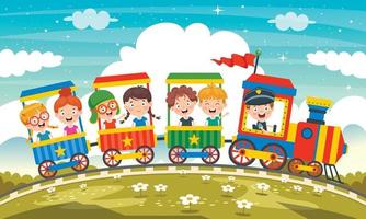 crianças engraçadas andando no trem vetor