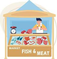 carne e peixe vendedor ilustração vetor