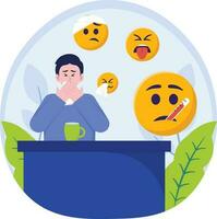 homem reação doente emoji ilustração vetor