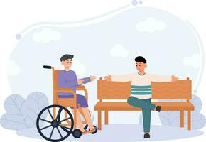 uma homem falando para uma homem com uma paralisado perna ilustração vetor