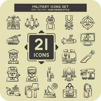 ícone conjunto militares. relacionado para exército símbolo. mão desenhado estilo. simples Projeto editável. simples ilustração vetor