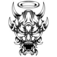 ilustração de mão desenhada de diabo de máscara oni japonesa vetor