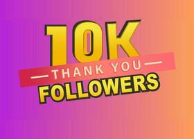 obrigado você 10k seguidores bandeira, obrigado seguidores parabéns cartão, vetor ilustração, gradiente fundo, seguir, como, assinantes, miniatura, vetor, publicar, blog, texto