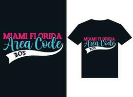 miami florida área código 305 ilustrações para pronto para impressão Camisetas Projeto vetor