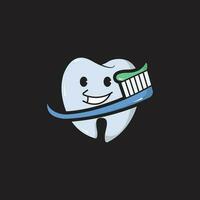 dente logotipo com sorridente escova de dente, com moderno e simples e elegante vetor