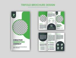 criativo corporativo o negócio triplo folheto design, profissional tri dobra folheto Projeto disposição com verde cor pró vetor. vetor