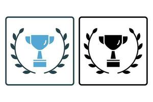 campeões copo ícone com louro guirlanda. ícone relacionado para celebração, ganhador, sucesso, recompensa. sólido ícone estilo Projeto. simples vetor Projeto editável