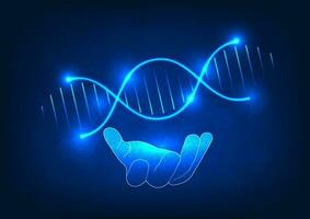 médico tecnologia fundo apresentando uma proeminente mão segurando dna, simbolizando a ponta avanços dentro moderno remédio vetor