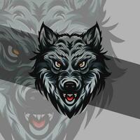 vicioso Lobo cabeça detalhe ilustração mascote agressivo rugindo dentro meio noite vetor