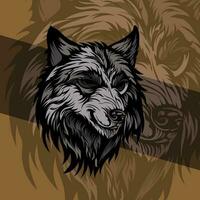 vicioso Lobo cabeça detalhe ilustração mascote agressivo rugindo dentro meio noite vetor