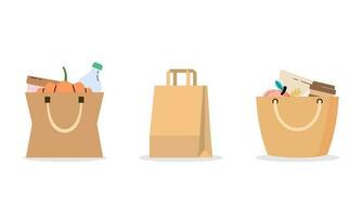 conjunto do mercearia Castanho bolsas com eco orgânico Comida conceito Projeto vetor