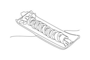 contínuo 1 linha desenhando coreano cozinha conceito. solteiro linha desenhar Projeto vetor gráfico ilustração.