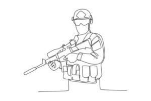 solteiro 1 linha desenhando exército, ar força e marinha. militares conceito. contínuo linha desenhar Projeto gráfico vetor ilustração.