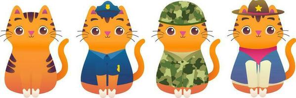 fofa adorável gatinha gato profissional trabalhador mascote moderno plano ilustração personagem - polícia, soldado, exército, marinho, xerife, vaqueiro vetor