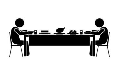 silhueta ilustração do pessoas às a jantar mesa vetor