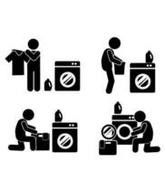 lavanderia iconografia, navegação lavando roupas símbolos vetor