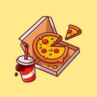 pizza e Cola desenho animado vetor ícone ilustração. Comida e beber ícone conceito isolado Prêmio vetor. plano desenho animado estilo