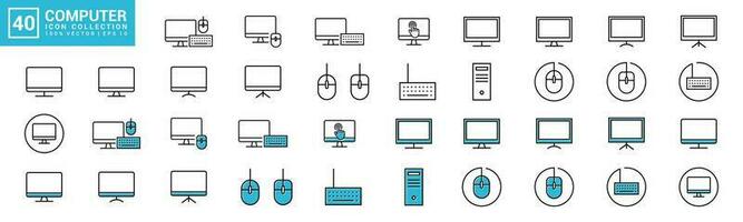 coleção do computador ícones, computador equipamento, trabalhar, desenhista, editor, editável e redimensionável eps 10 vetor