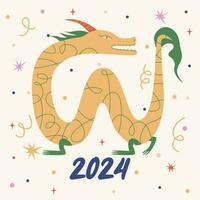 símbolo do feliz chinês Novo ano 2024 Dragão. colorida abstrato moderno cartão postal, poster, cumprimento cartão. zodíaco sinal, ano do a verde de madeira Dragão. estoque vetor ilustração