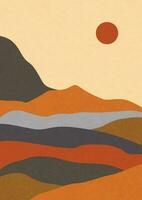 moderno abstrato minimalista panorama cartazes. deserto, Sol e lua. montanhas. pastel cores, terra tons. boho meio século imprime. plano Projeto. estoque vetor ilustração